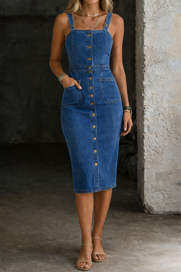 Indira | Vestito in Denim con Bottoni