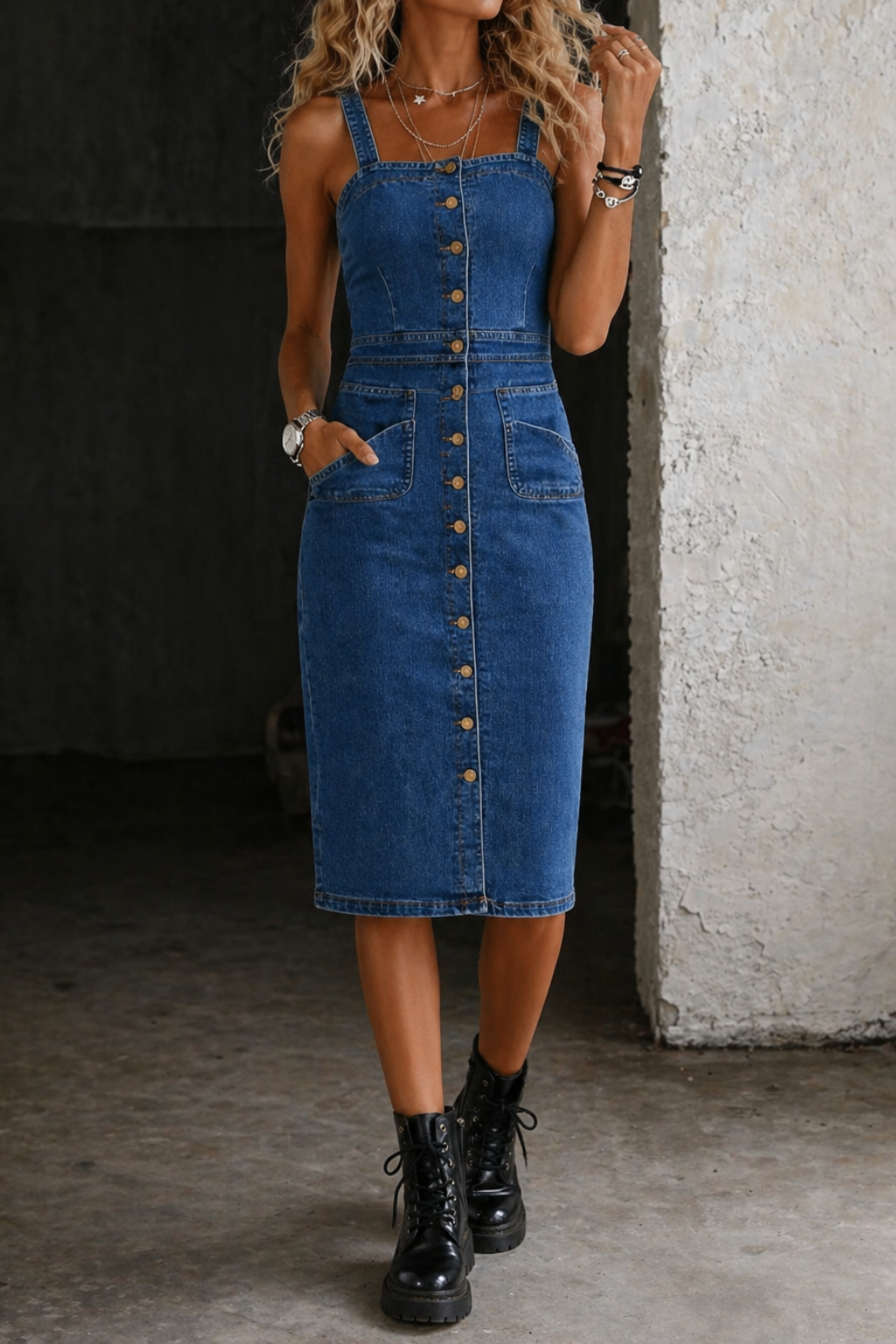 Indira | Vestito in Denim con Bottoni