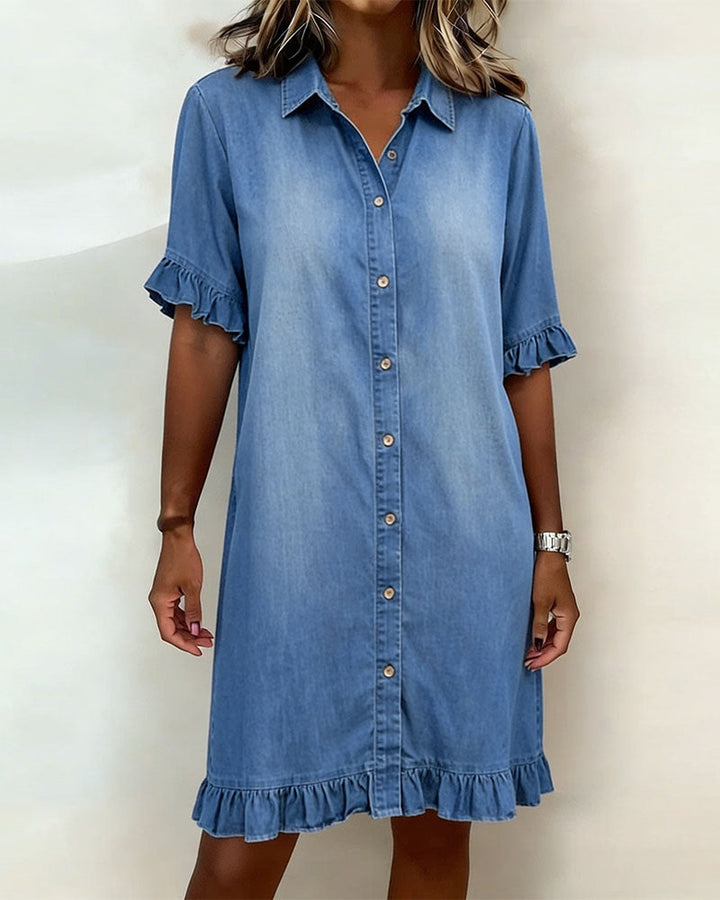 Maria | Abito in denim confortevole con pieghe valorizzanti