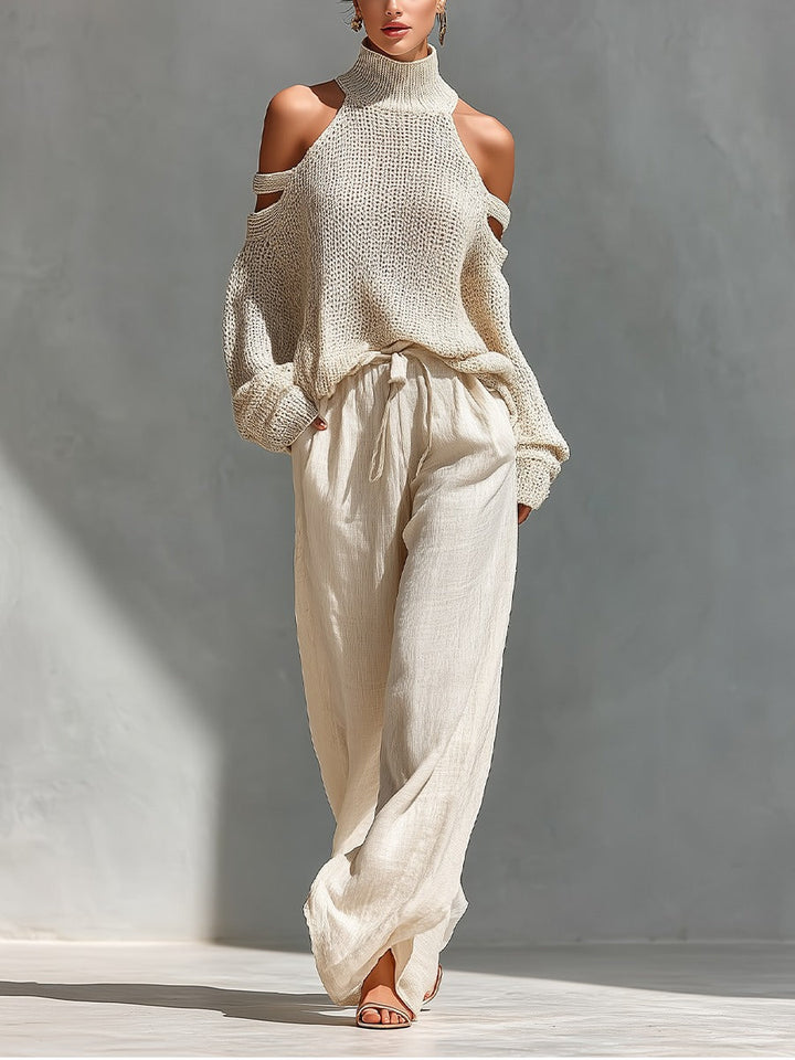 Camilla - Elegante completo in maglia e tessuto fluido