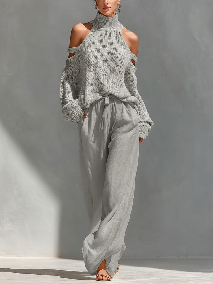 Camilla - Elegante completo in maglia e tessuto fluido