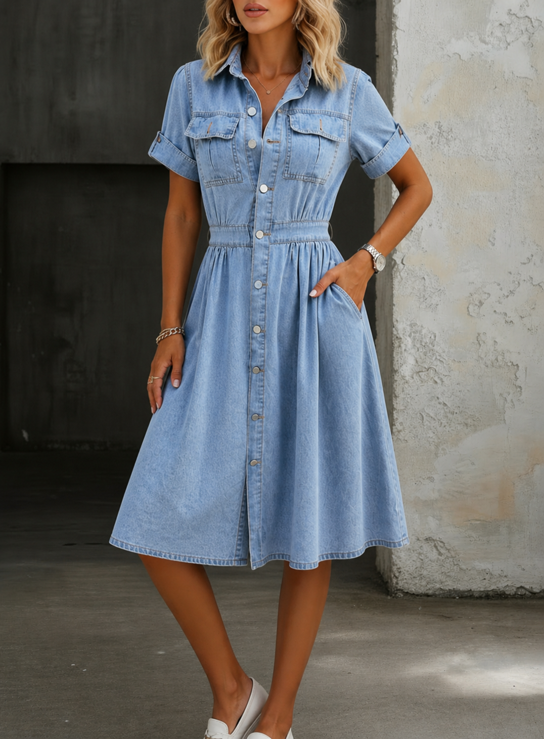 Deborah | Abito in Denim a Maniche Corte