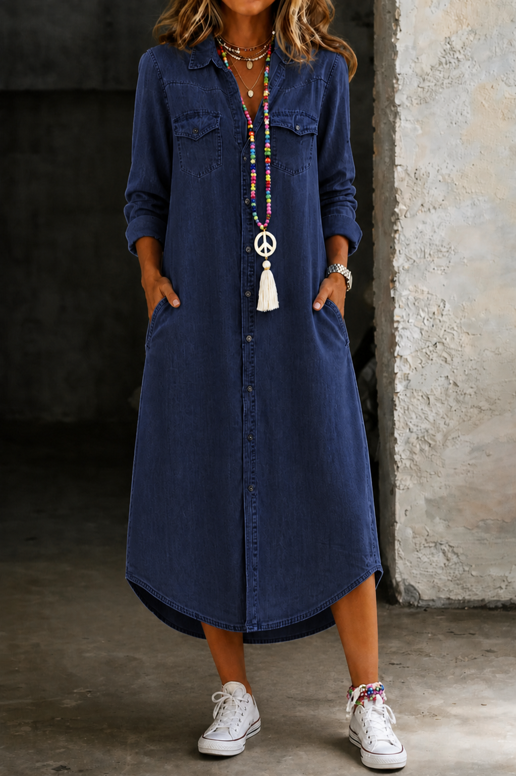 Helen | Abito Camicia Lungo in Denim Casual Elegante