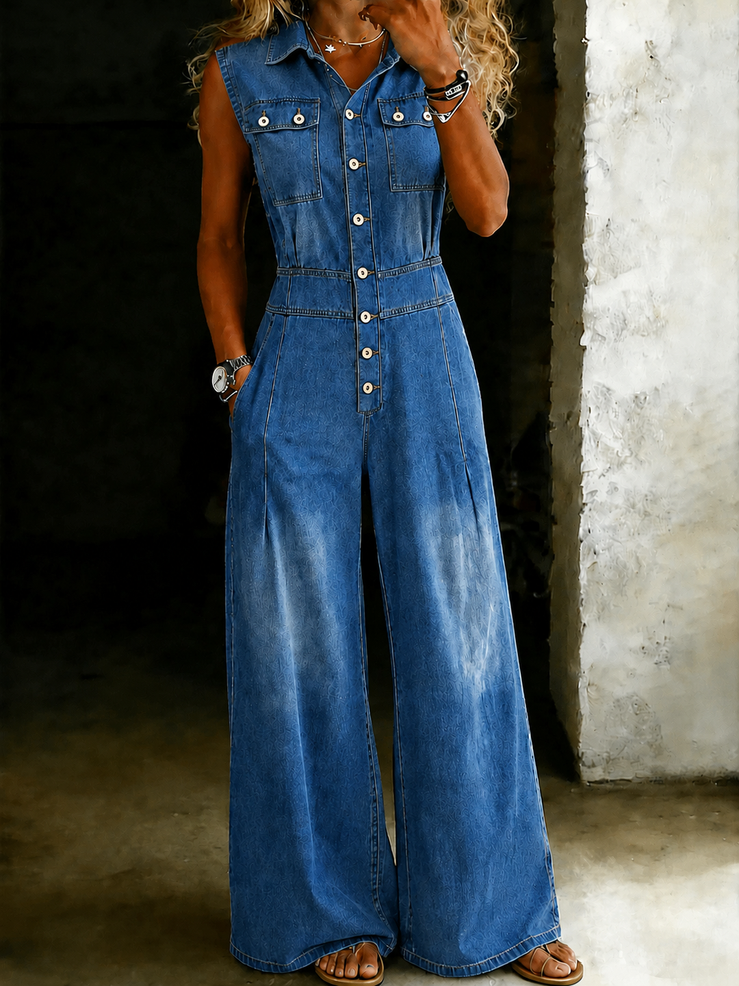 Stella | Tuta in denim con vita cinchata e gamba larga
