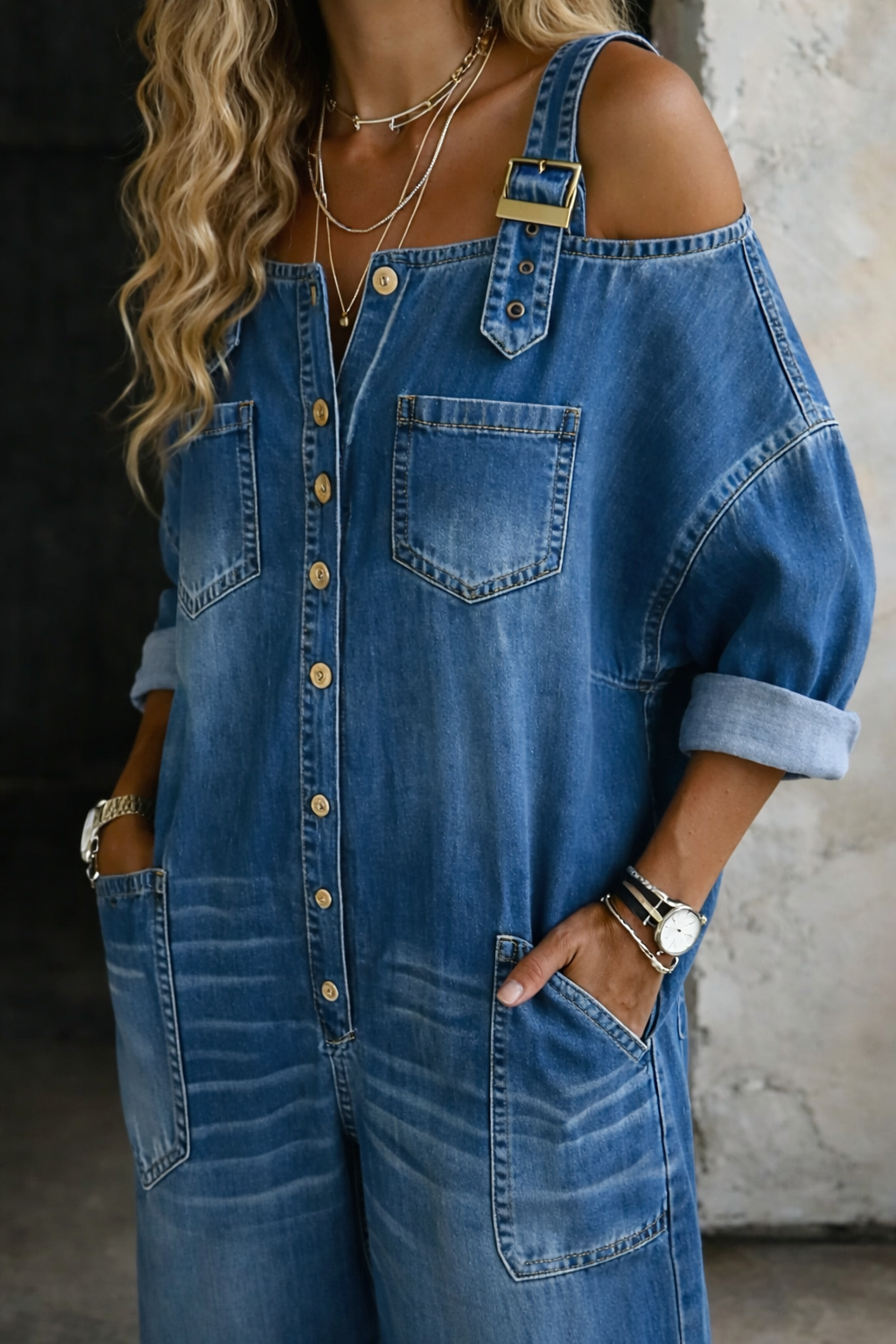 Sophia | Tuta in Denim Off Shoulder