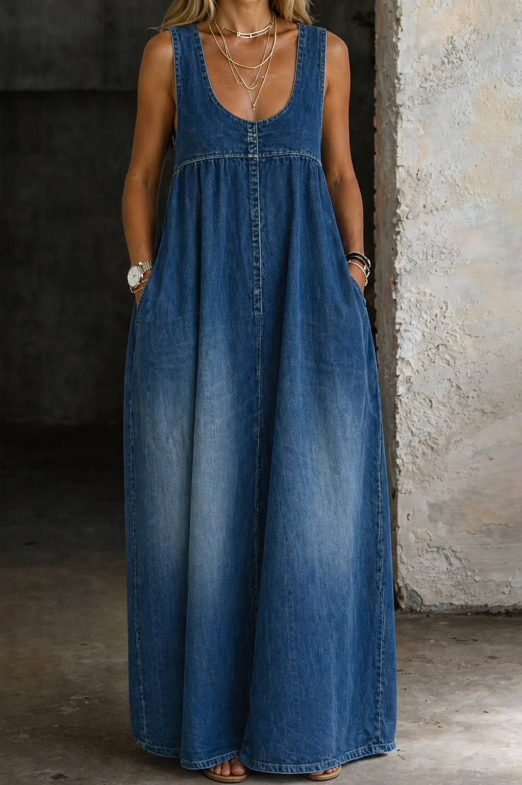 Veronica | Abito in Denim Lungo e Largo