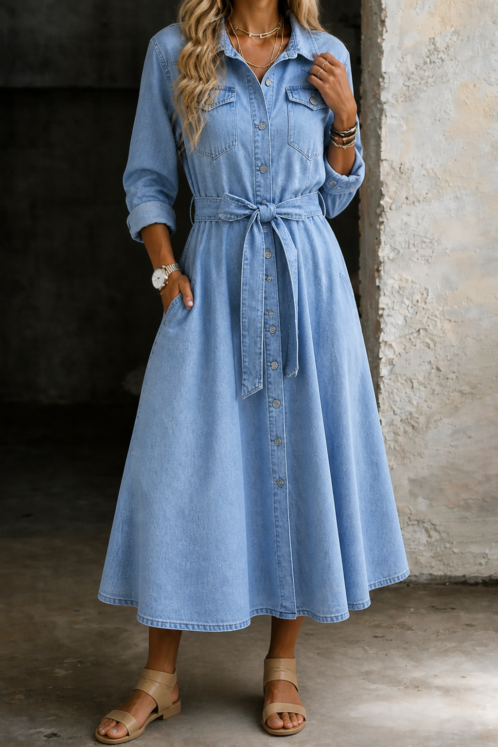 Luna | Abito in Denim a Maniche Lunghe