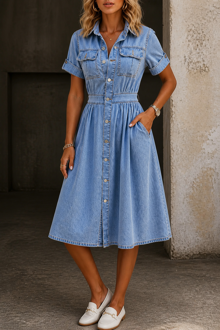 Deborah | Abito in Denim a Maniche Corte