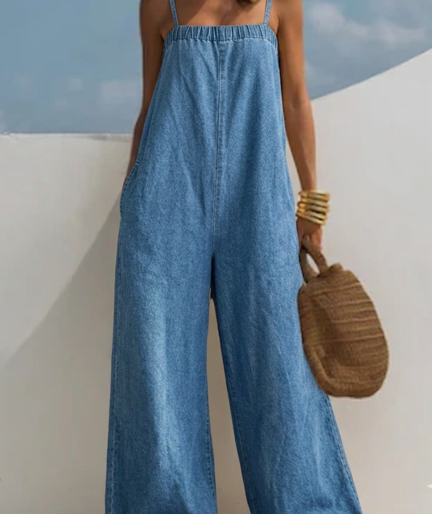 Madison | Salopette in Denim a Gamba Larga