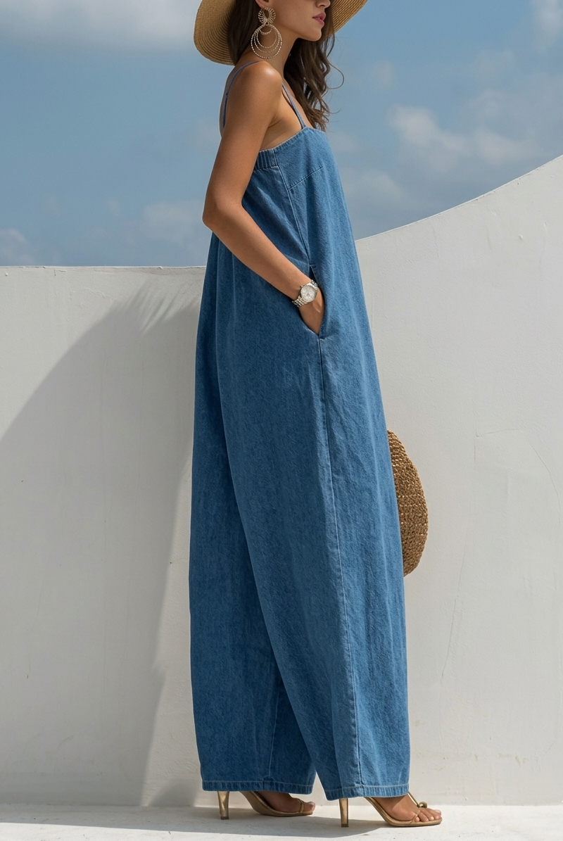 Madison | Salopette in Denim a Gamba Larga