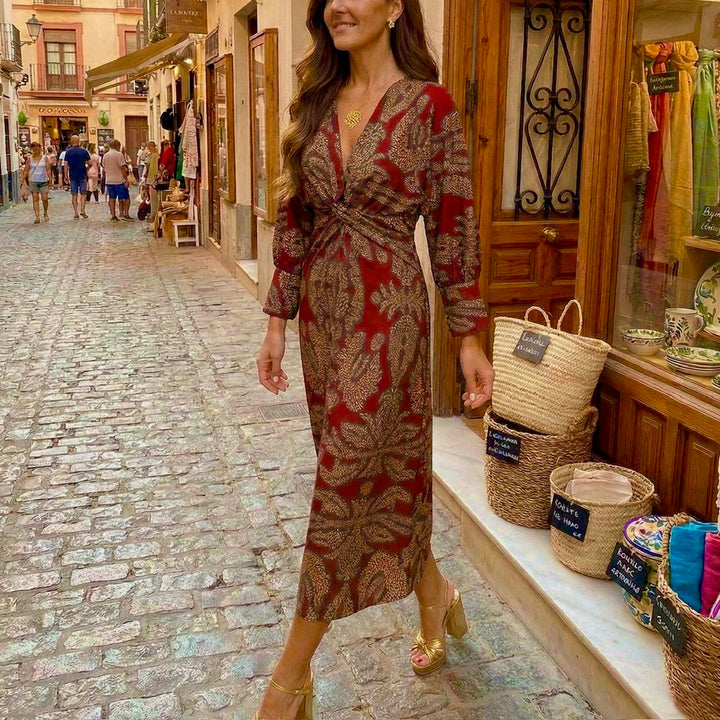 Isadora – Vestito midi elegante con stampa dal fascino senza tempo