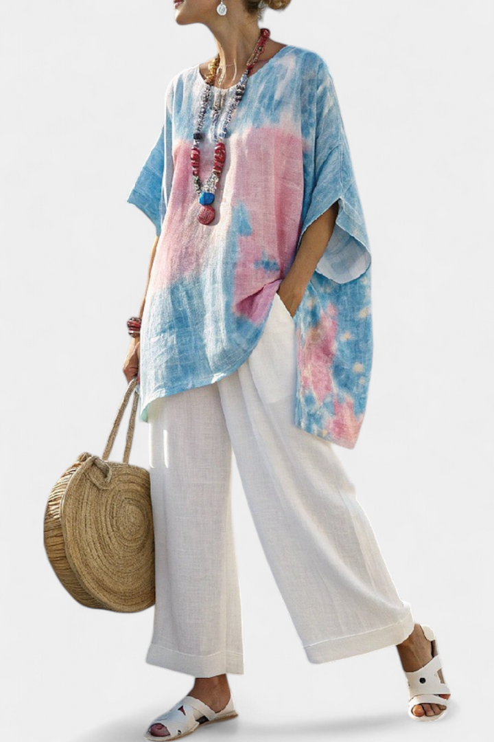 Valentina – top in lino essenziale comodo e pantaloni a righe in bambù