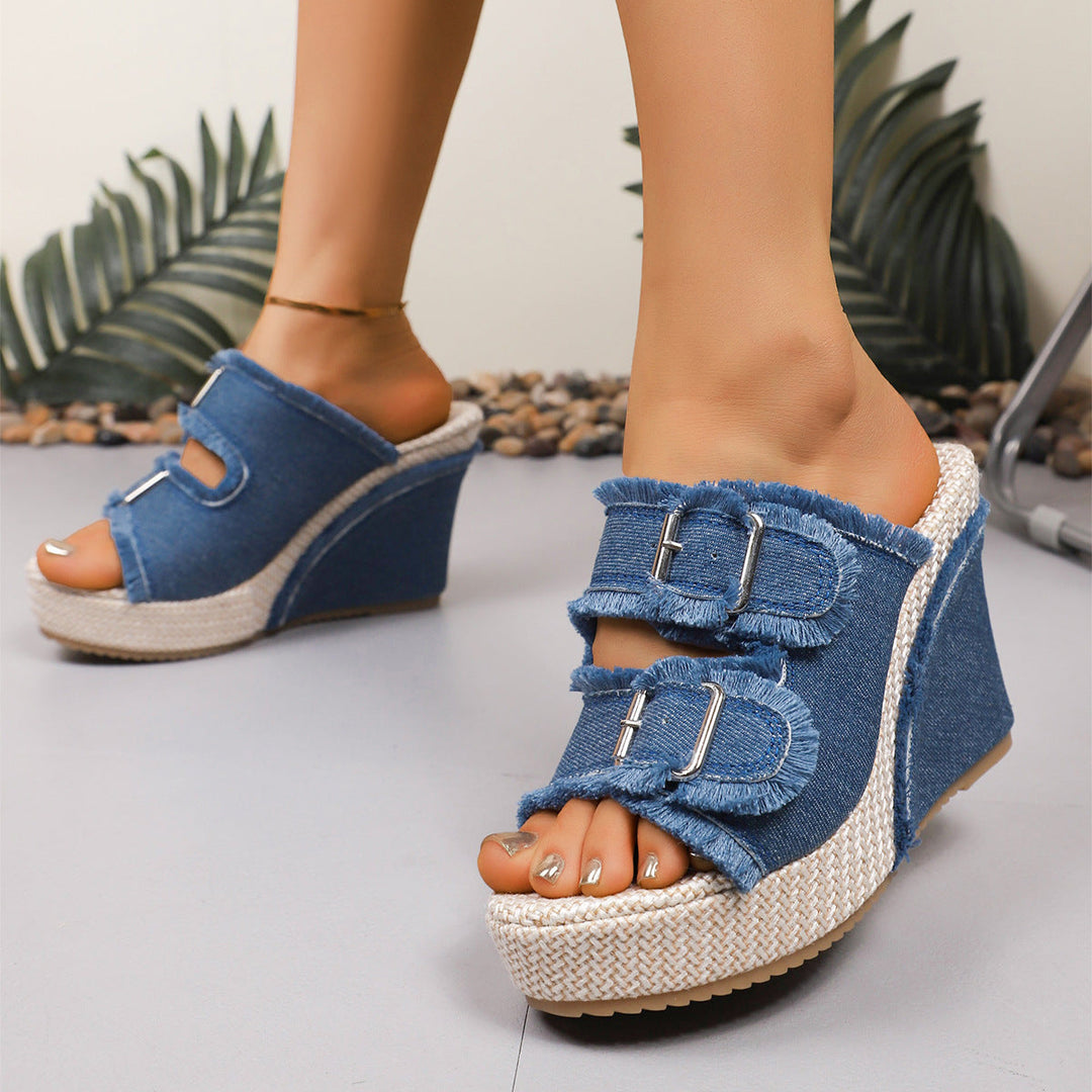 Atelier | Sandali Wedge con Bordo Sfilacciato