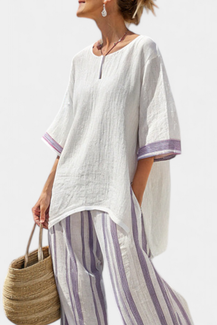 Allegra – camicetta comoda e pantaloni a righe in bambù