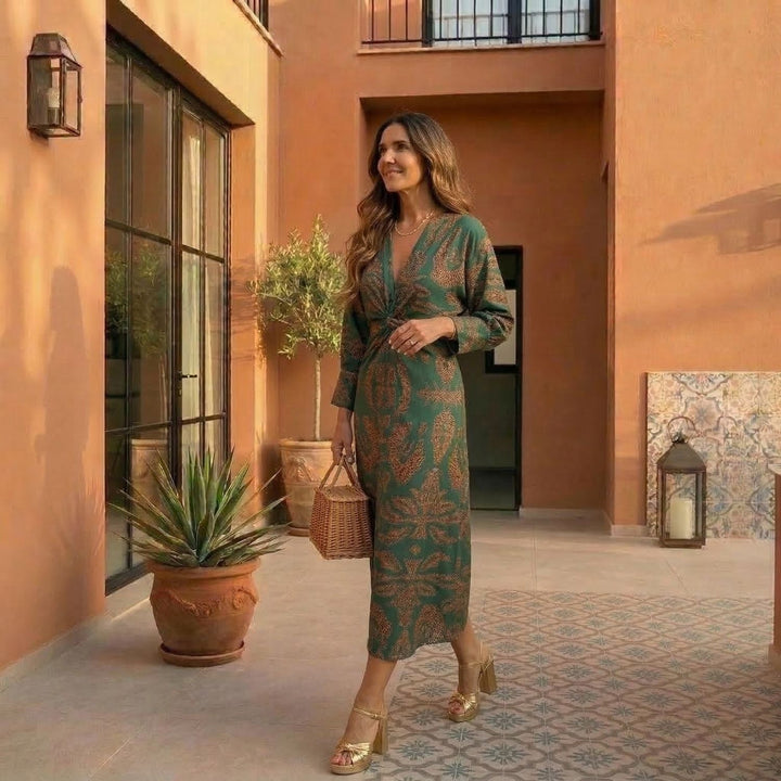 Isadora – Vestito midi elegante con stampa dal fascino senza tempo
