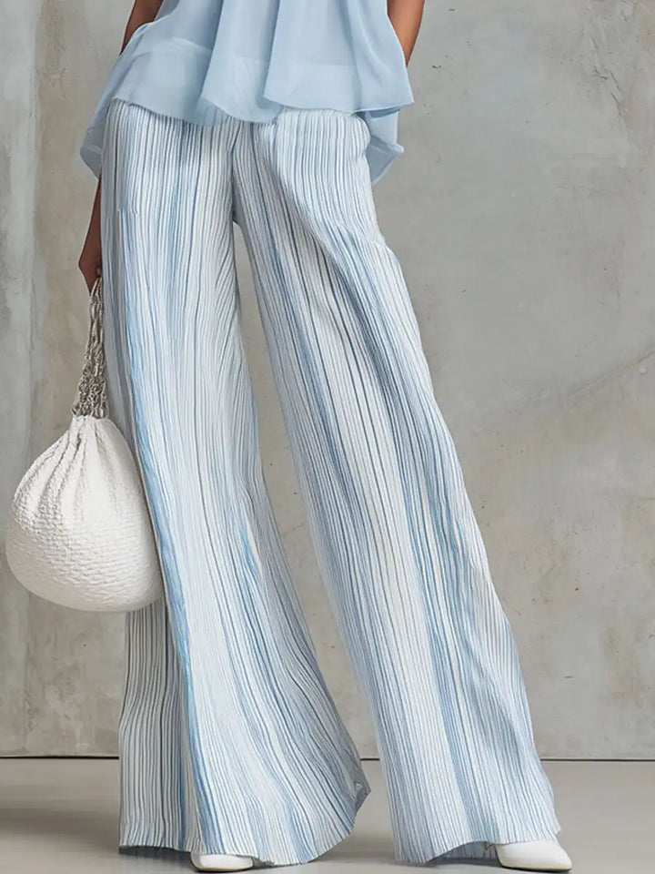 Azzurra – completo in chiffon a due pezzi con top senza maniche e pantaloni a gamba larga