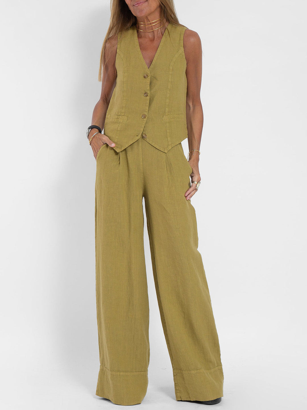 Aira - Completo due pezzi con gilet e pantaloni a gamba larga