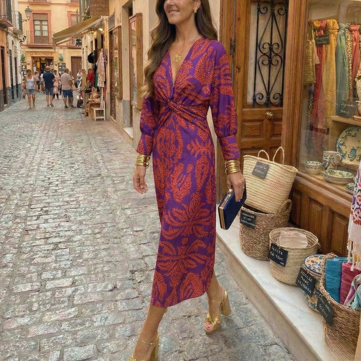 Isadora – Vestito midi elegante con stampa dal fascino senza tempo