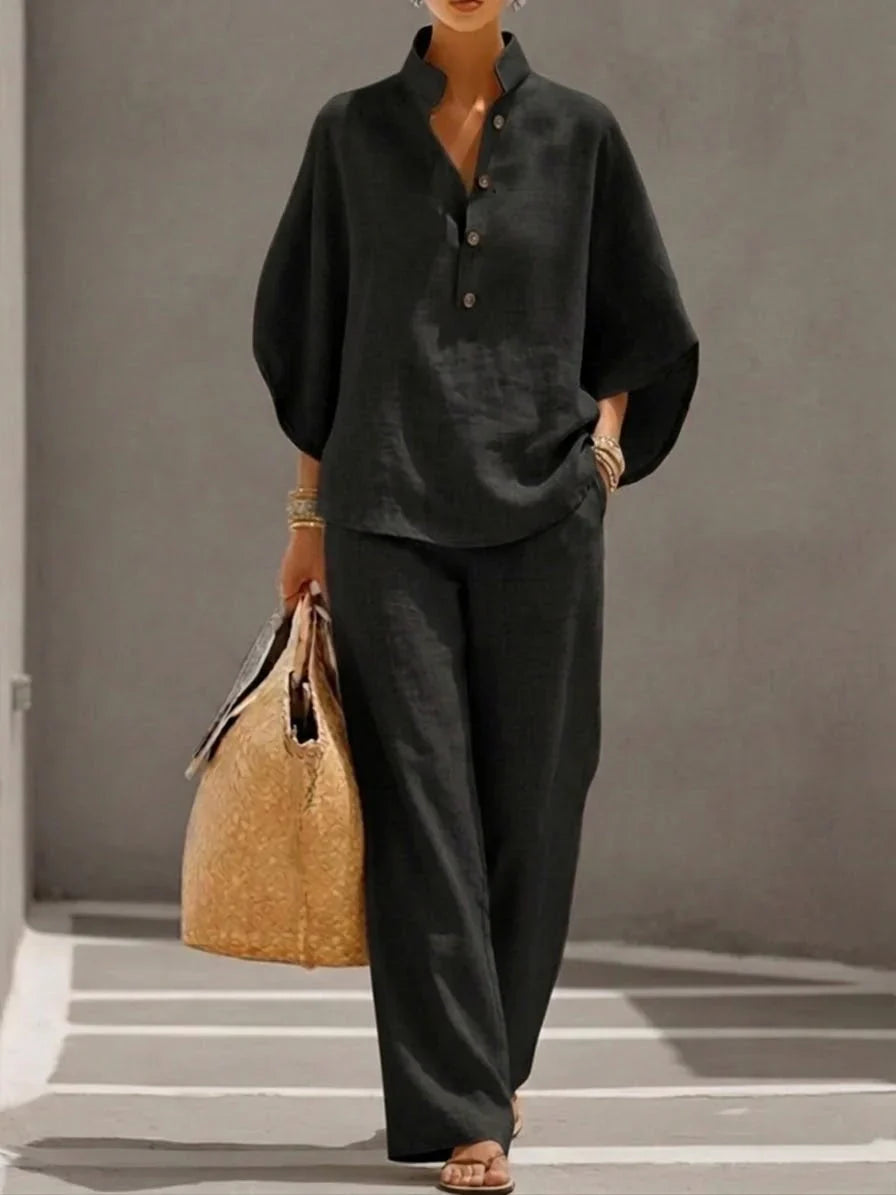 Maribel - Completo elegante con maniche a pipistrello e pantaloni larghi