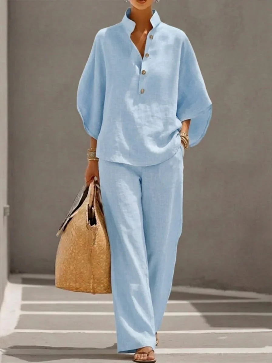 Maribel - Completo elegante con maniche a pipistrello e pantaloni larghi
