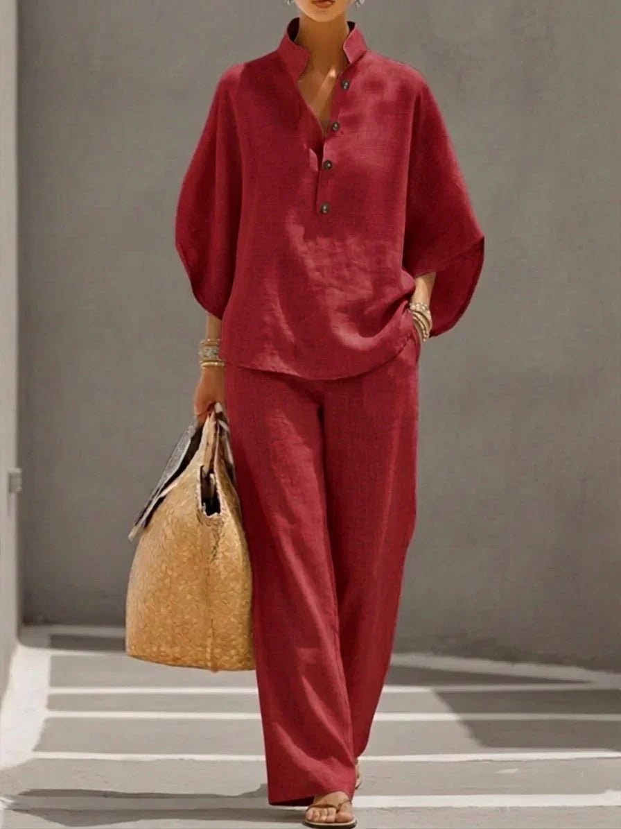 Maribel - Completo elegante con maniche a pipistrello e pantaloni larghi