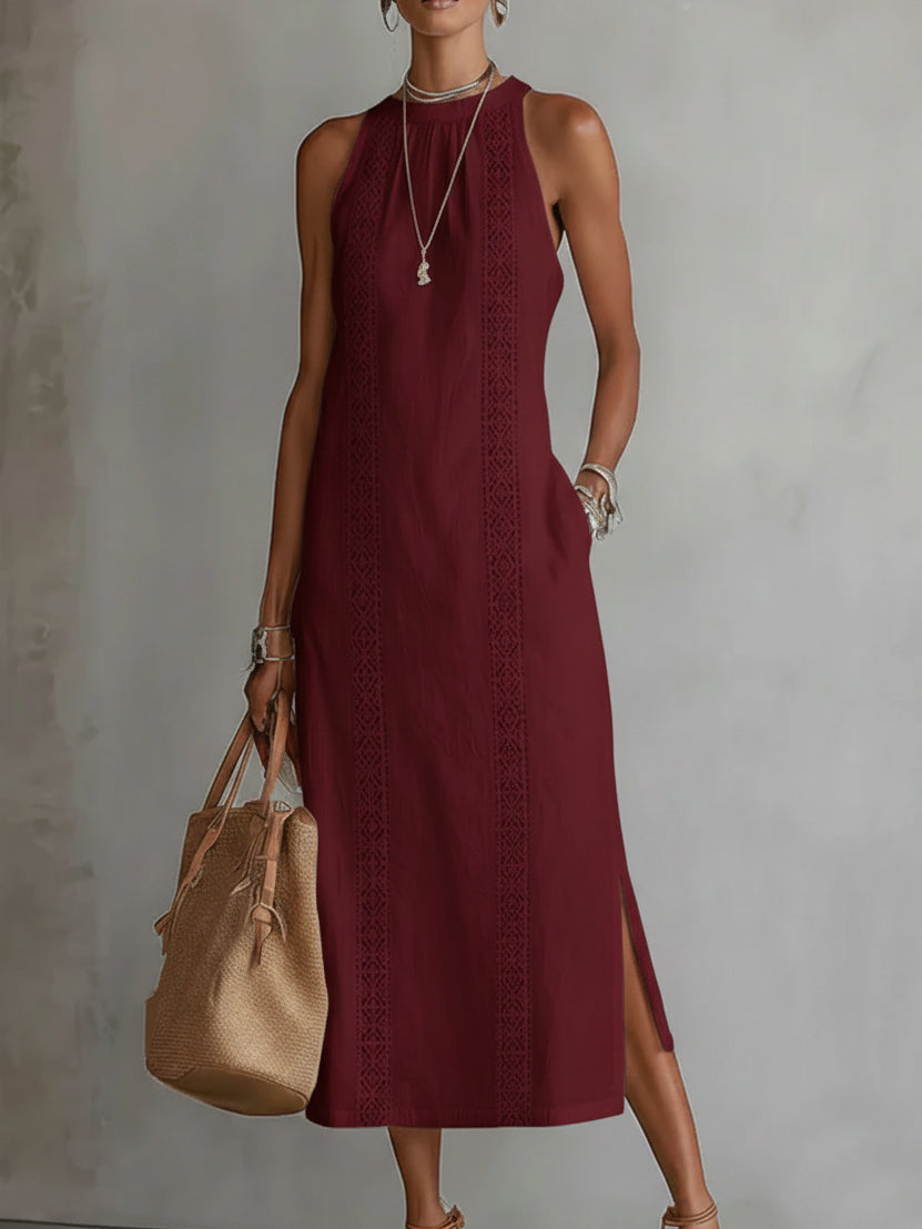 Bianca - Abito midi con colletto alla coreana in tessuto leggero