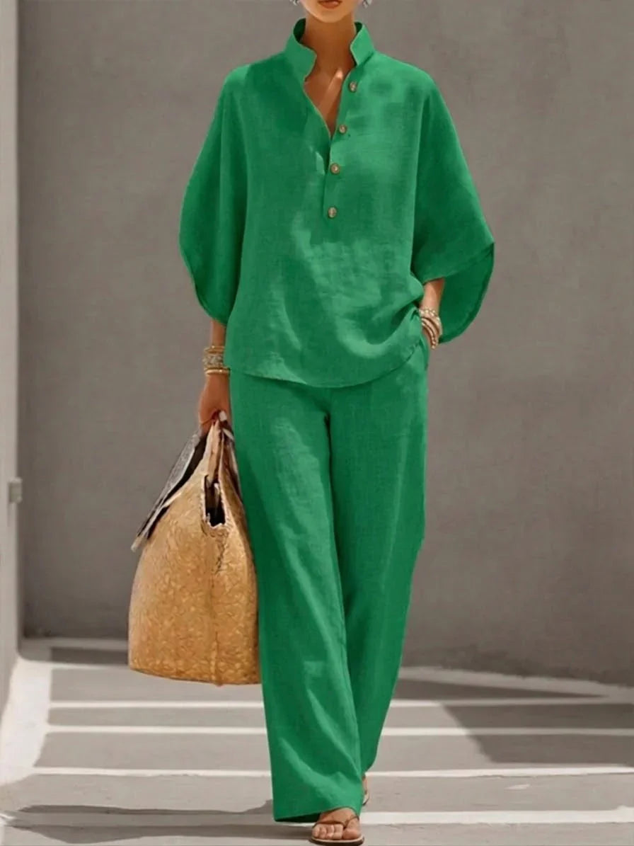 Maribel - Completo elegante con maniche a pipistrello e pantaloni larghi